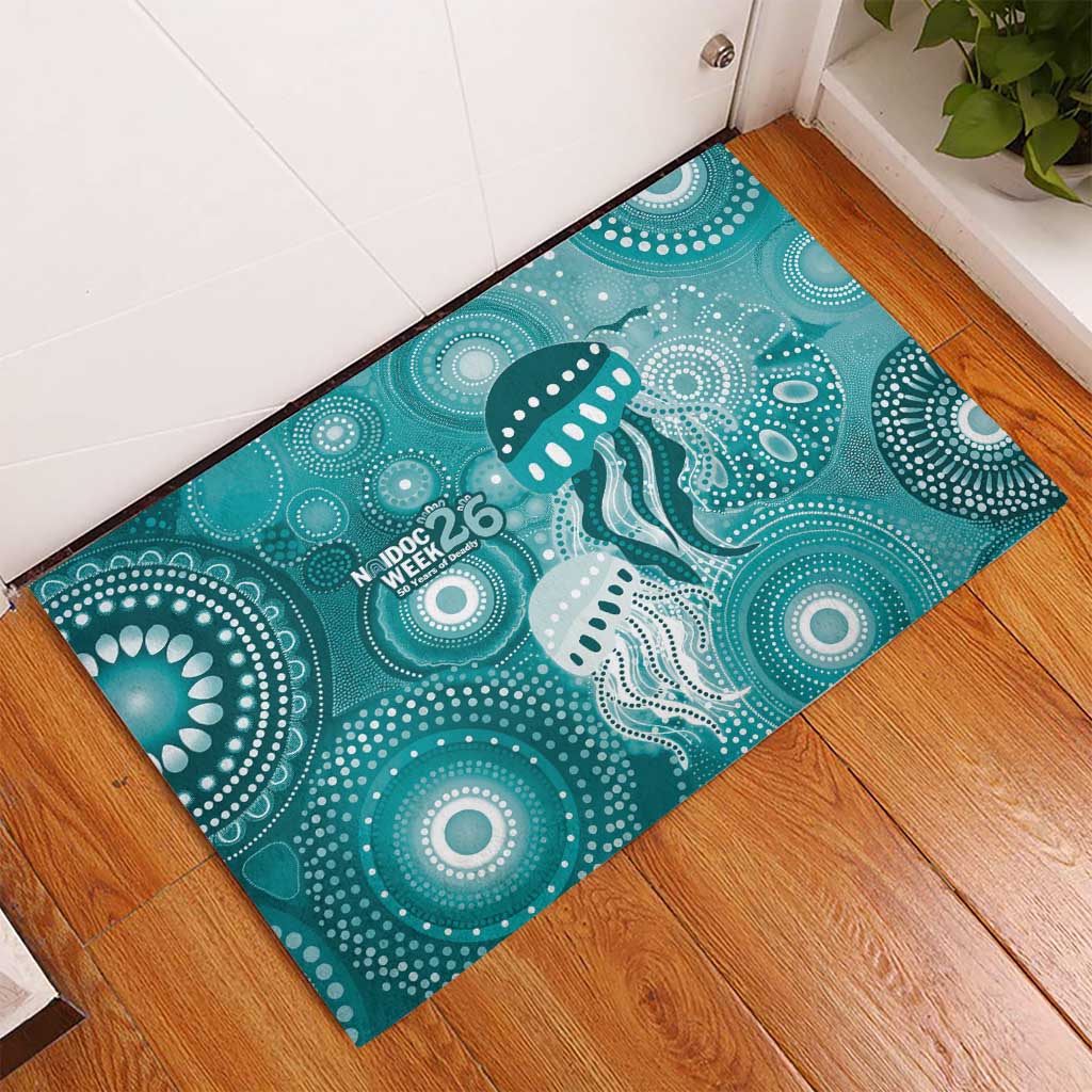 NAIDOC Deadly 50 Years Rubber Doormat Jellyfish Aboriginal Culture Inspired Turquoise