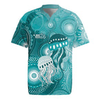 NAIDOC Deadly 50 Years Rugby Jersey Jellyfish Aboriginal Culture Inspired Turquoise