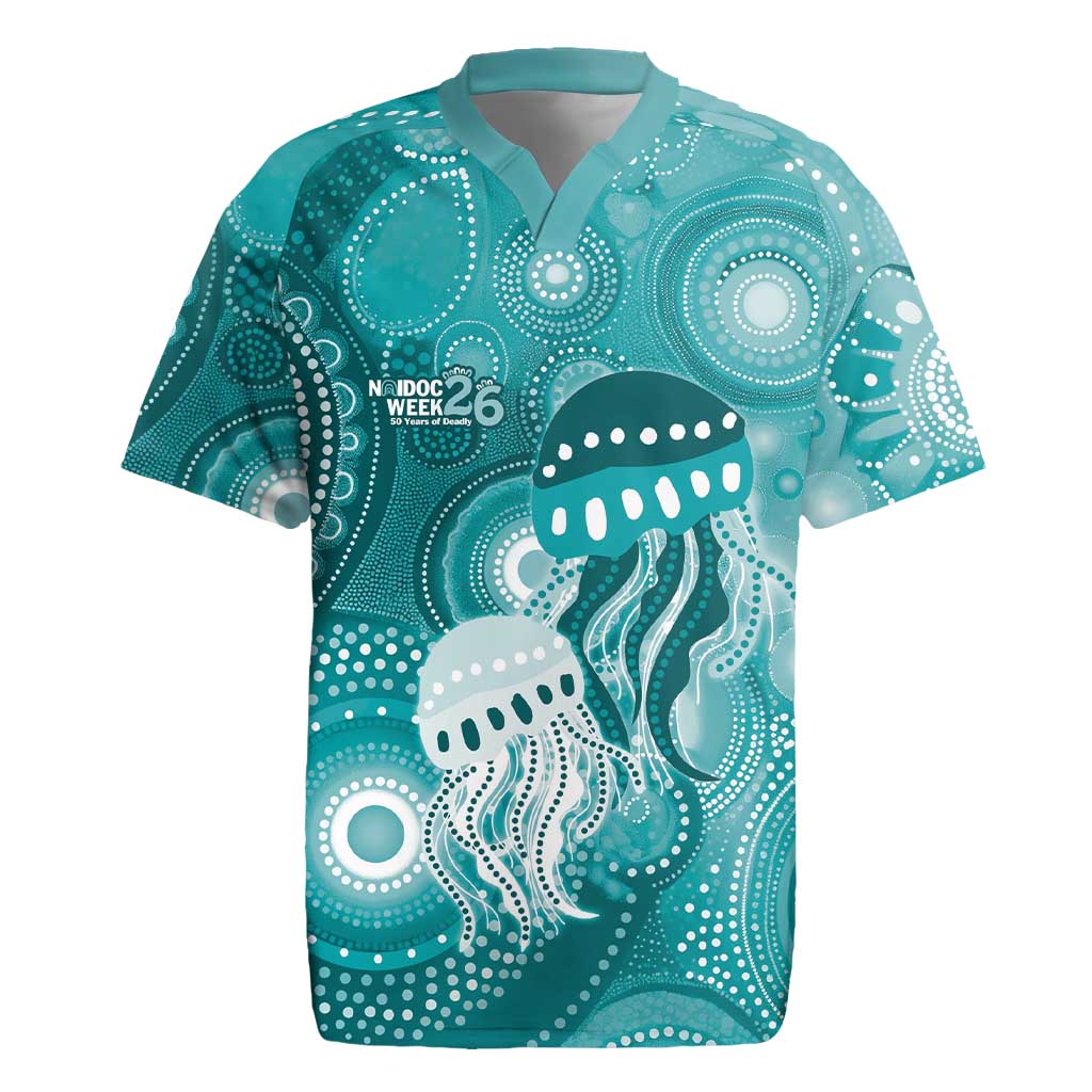 NAIDOC Deadly 50 Years Rugby Jersey Jellyfish Aboriginal Culture Inspired Turquoise
