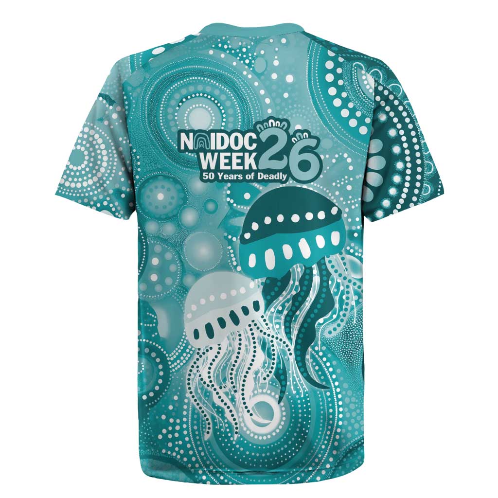 NAIDOC Deadly 50 Years Rugby Jersey Jellyfish Aboriginal Culture Inspired Turquoise