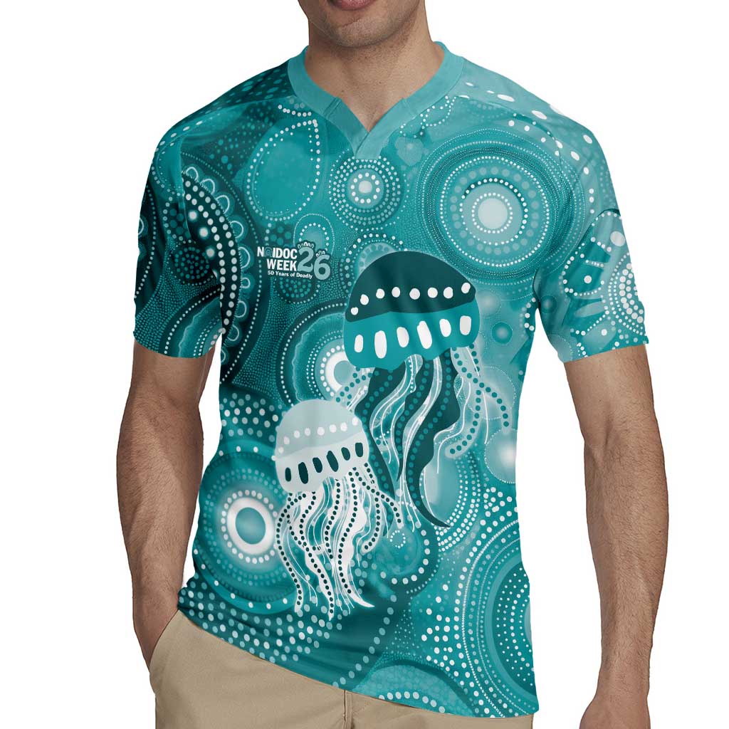 NAIDOC Deadly 50 Years Rugby Jersey Jellyfish Aboriginal Culture Inspired Turquoise