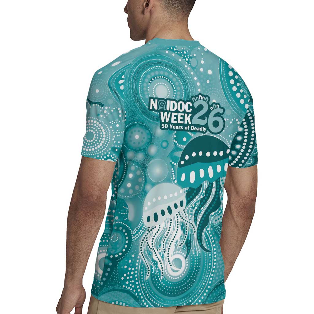 NAIDOC Deadly 50 Years Rugby Jersey Jellyfish Aboriginal Culture Inspired Turquoise