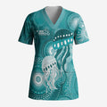 NAIDOC Deadly 50 Years Scrub Top Jellyfish Aboriginal Culture Inspired Turquoise
