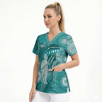 NAIDOC Deadly 50 Years Scrub Top Jellyfish Aboriginal Culture Inspired Turquoise