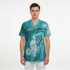 NAIDOC Deadly 50 Years Scrub Top Jellyfish Aboriginal Culture Inspired Turquoise