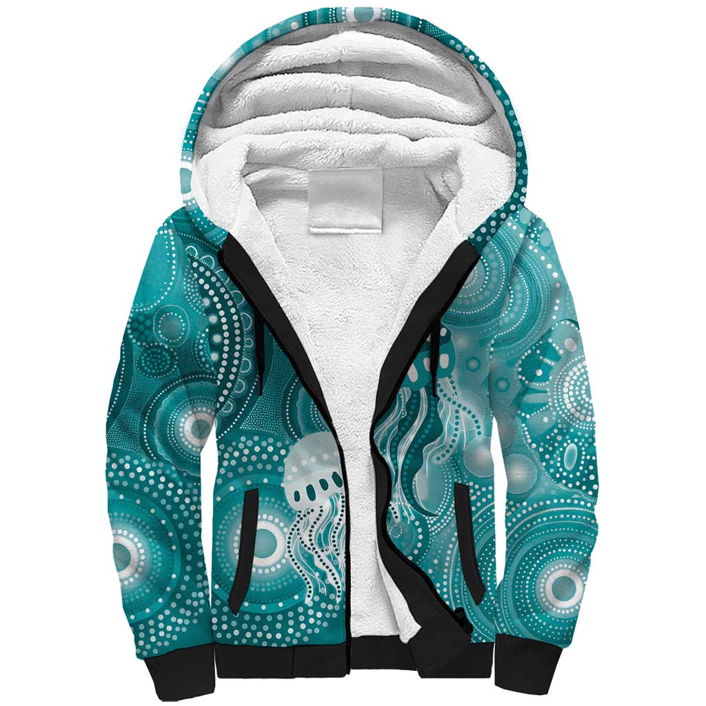 NAIDOC Deadly 50 Years Sherpa Hoodie Jellyfish Aboriginal Culture Inspired Turquoise