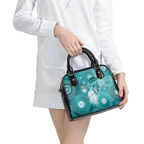 NAIDOC Deadly 50 Years Shoulder Handbag Jellyfish Aboriginal Culture Inspired Turquoise