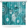 NAIDOC Deadly 50 Years Shower Curtain Jellyfish Aboriginal Culture Inspired Turquoise