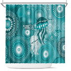 NAIDOC Deadly 50 Years Shower Curtain Jellyfish Aboriginal Culture Inspired Turquoise