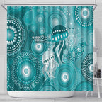 NAIDOC Deadly 50 Years Shower Curtain Jellyfish Aboriginal Culture Inspired Turquoise