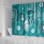 NAIDOC Deadly 50 Years Shower Curtain Jellyfish Aboriginal Culture Inspired Turquoise