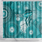 NAIDOC Deadly 50 Years Shower Curtain Jellyfish Aboriginal Culture Inspired Turquoise