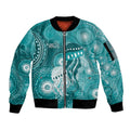 NAIDOC Deadly 50 Years Sleeve Zip Bomber Jacket Jellyfish Aboriginal Culture Inspired Turquoise