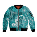 NAIDOC Deadly 50 Years Sleeve Zip Bomber Jacket Jellyfish Aboriginal Culture Inspired Turquoise