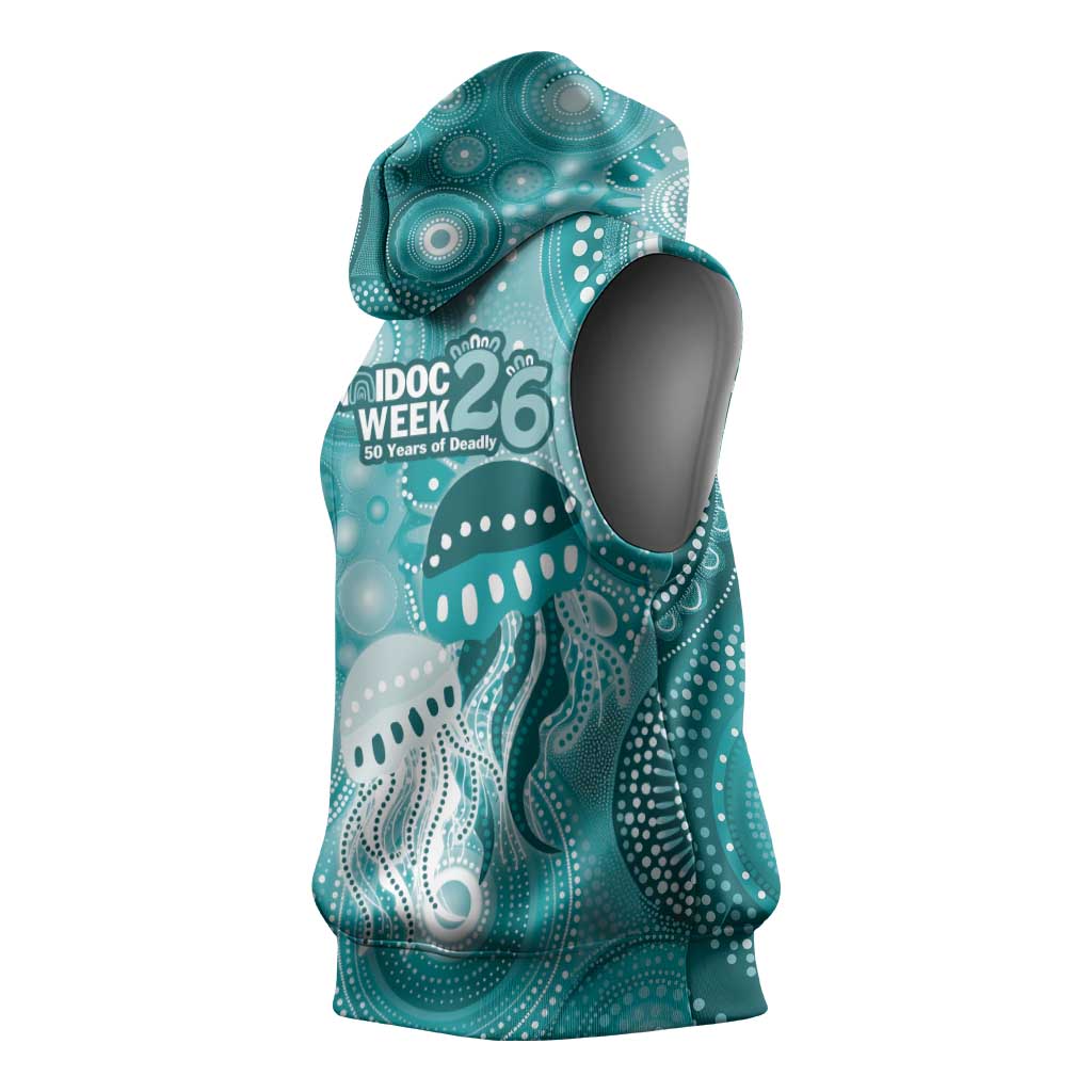 NAIDOC Deadly 50 Years Sleeveless Hoodie Jellyfish Aboriginal Culture Inspired Turquoise