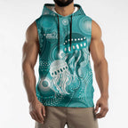 NAIDOC Deadly 50 Years Sleeveless Hoodie Jellyfish Aboriginal Culture Inspired Turquoise