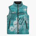 NAIDOC Deadly 50 Years Sleeveless Puffer Jacket Jellyfish Aboriginal Culture Inspired Turquoise