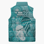 NAIDOC Deadly 50 Years Sleeveless Puffer Jacket Jellyfish Aboriginal Culture Inspired Turquoise