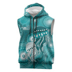 NAIDOC Deadly 50 Years Sleeveless Zip Hoodie Jellyfish Aboriginal Culture Inspired Turquoise