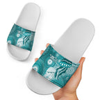NAIDOC Deadly 50 Years Slide Sandals Jellyfish Aboriginal Culture Inspired Turquoise