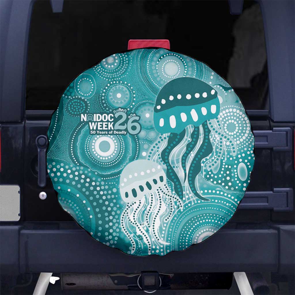 NAIDOC Deadly 50 Years Spare Tire Cover Jellyfish Aboriginal Culture Inspired Turquoise
