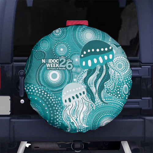 NAIDOC Deadly 50 Years Spare Tire Cover Jellyfish Aboriginal Culture Inspired Turquoise