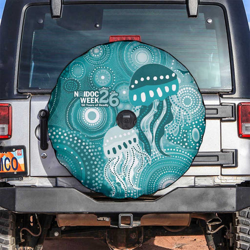 NAIDOC Deadly 50 Years Spare Tire Cover Jellyfish Aboriginal Culture Inspired Turquoise
