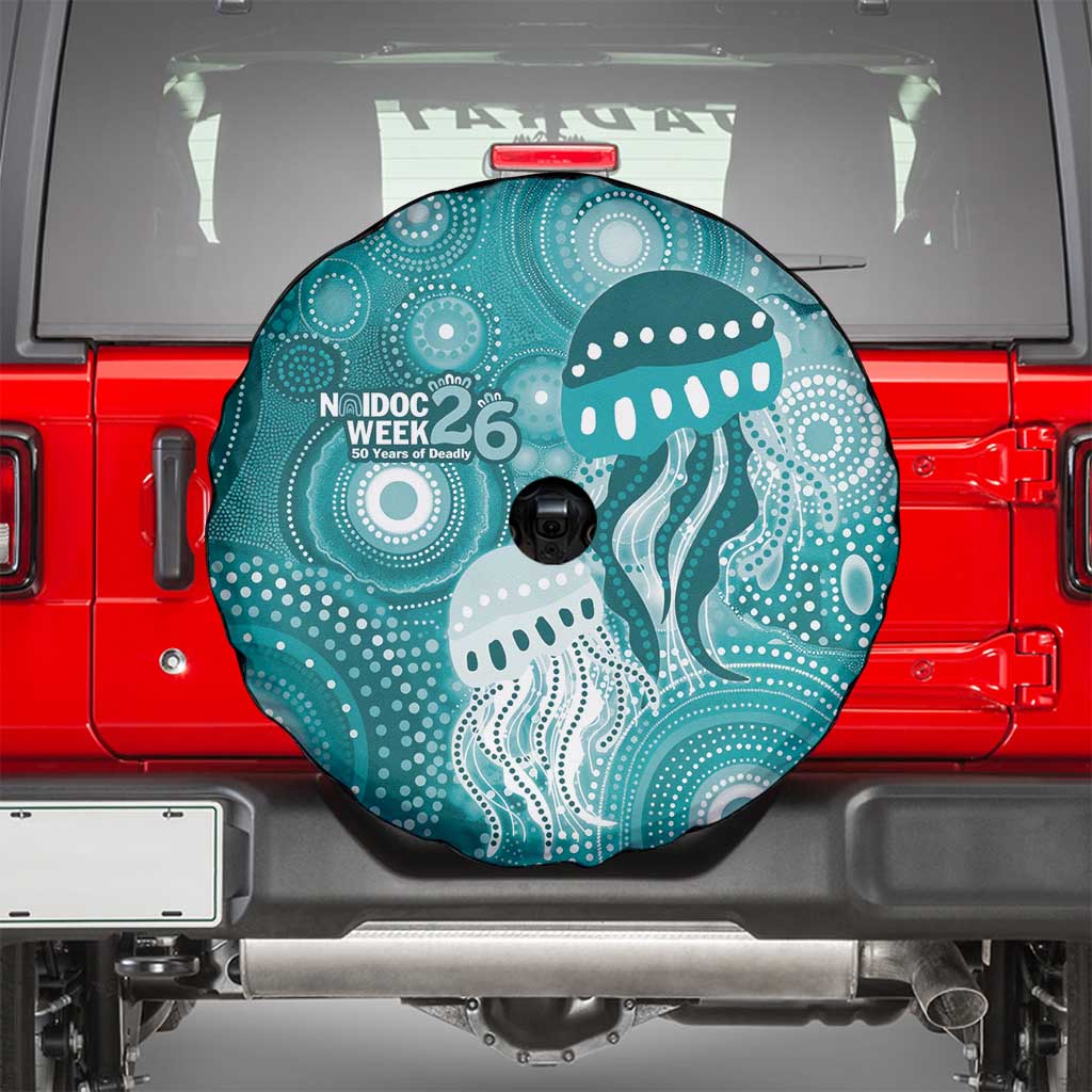 NAIDOC Deadly 50 Years Spare Tire Cover Jellyfish Aboriginal Culture Inspired Turquoise