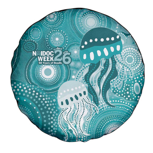 NAIDOC Deadly 50 Years Spare Tire Cover Jellyfish Aboriginal Culture Inspired Turquoise
