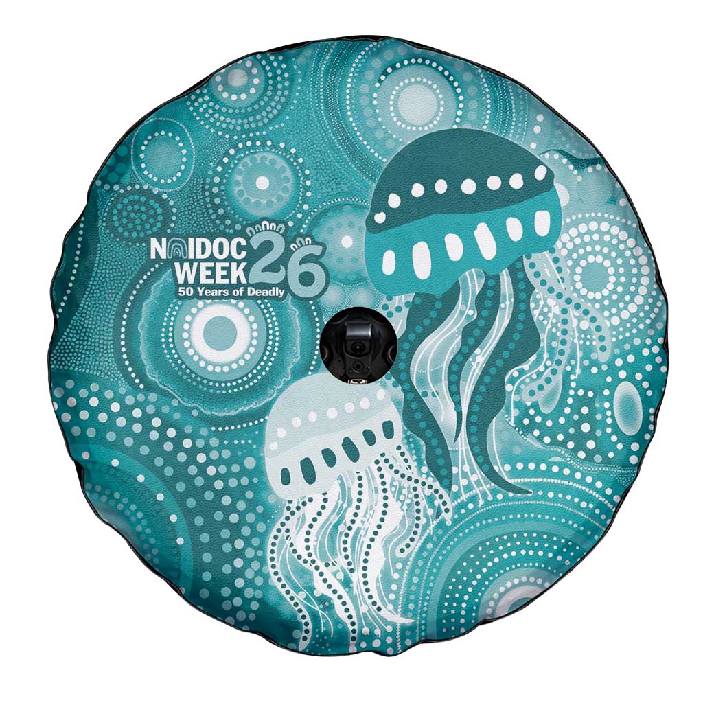 NAIDOC Deadly 50 Years Spare Tire Cover Jellyfish Aboriginal Culture Inspired Turquoise