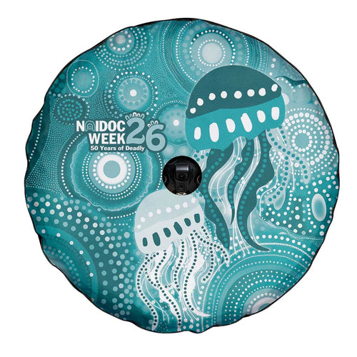 NAIDOC Deadly 50 Years Spare Tire Cover Jellyfish Aboriginal Culture Inspired Turquoise