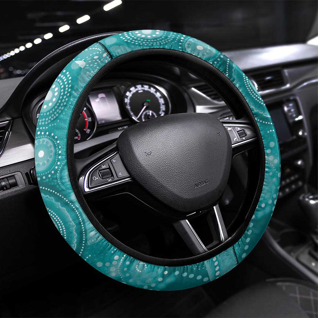 NAIDOC Deadly 50 Years Steering Wheel Cover Jellyfish Aboriginal Culture Inspired Turquoise