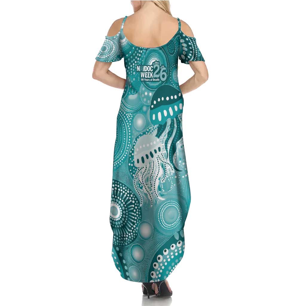 NAIDOC Deadly 50 Years Summer Maxi Dress Jellyfish Aboriginal Culture Inspired Turquoise