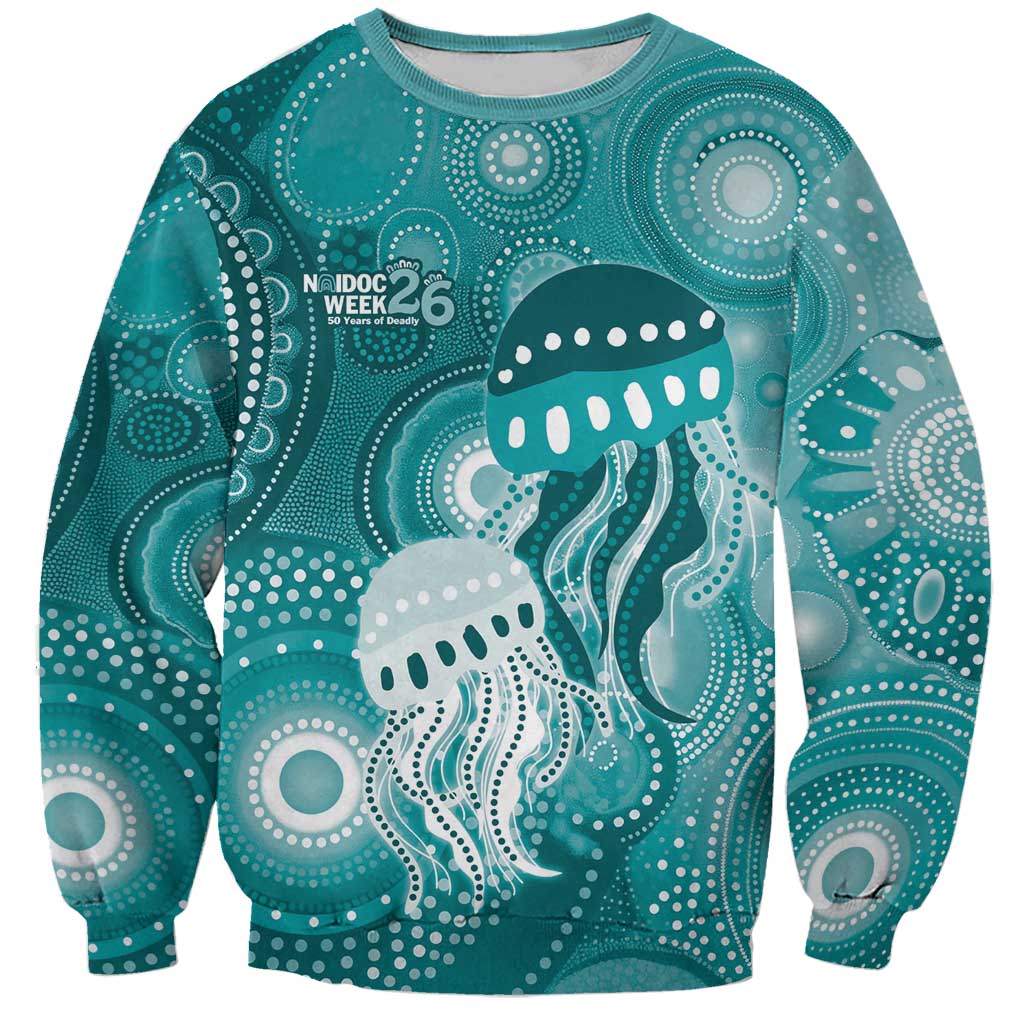 NAIDOC Deadly 50 Years Sweatshirt Jellyfish Aboriginal Culture Inspired Turquoise