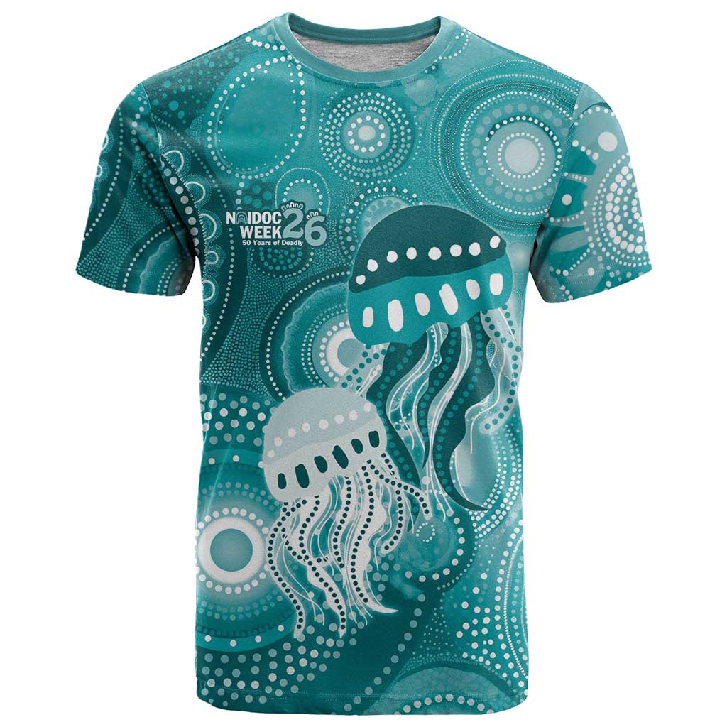 NAIDOC Deadly 50 Years T Shirt Jellyfish Aboriginal Culture Inspired Turquoise