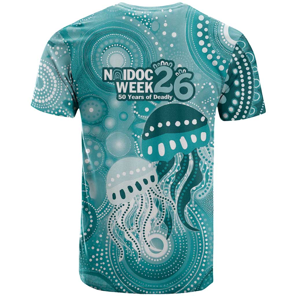 NAIDOC Deadly 50 Years T Shirt Jellyfish Aboriginal Culture Inspired Turquoise