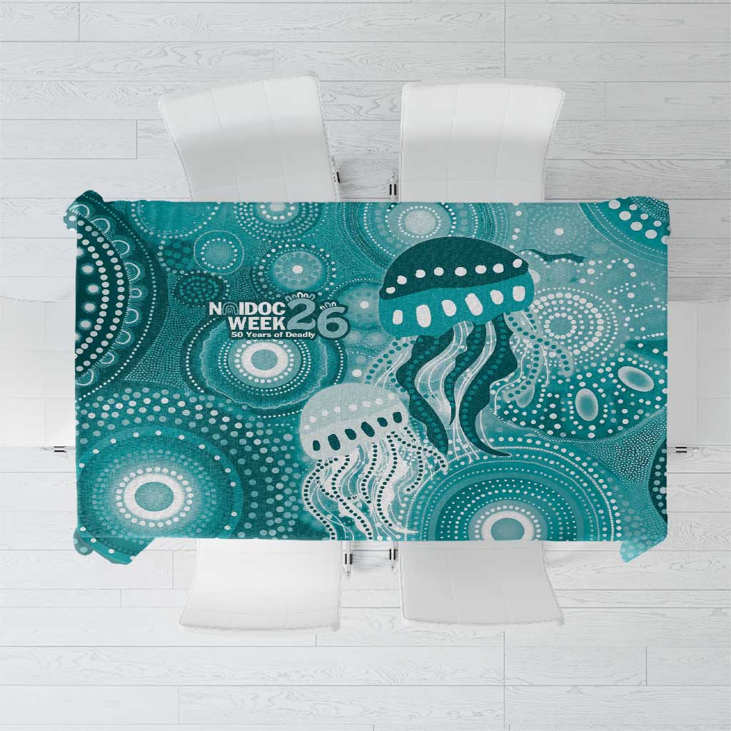 NAIDOC Deadly 50 Years Tablecloth Jellyfish Aboriginal Culture Inspired Turquoise
