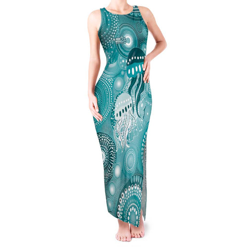 NAIDOC Deadly 50 Years Tank Maxi Dress Jellyfish Aboriginal Culture Inspired Turquoise