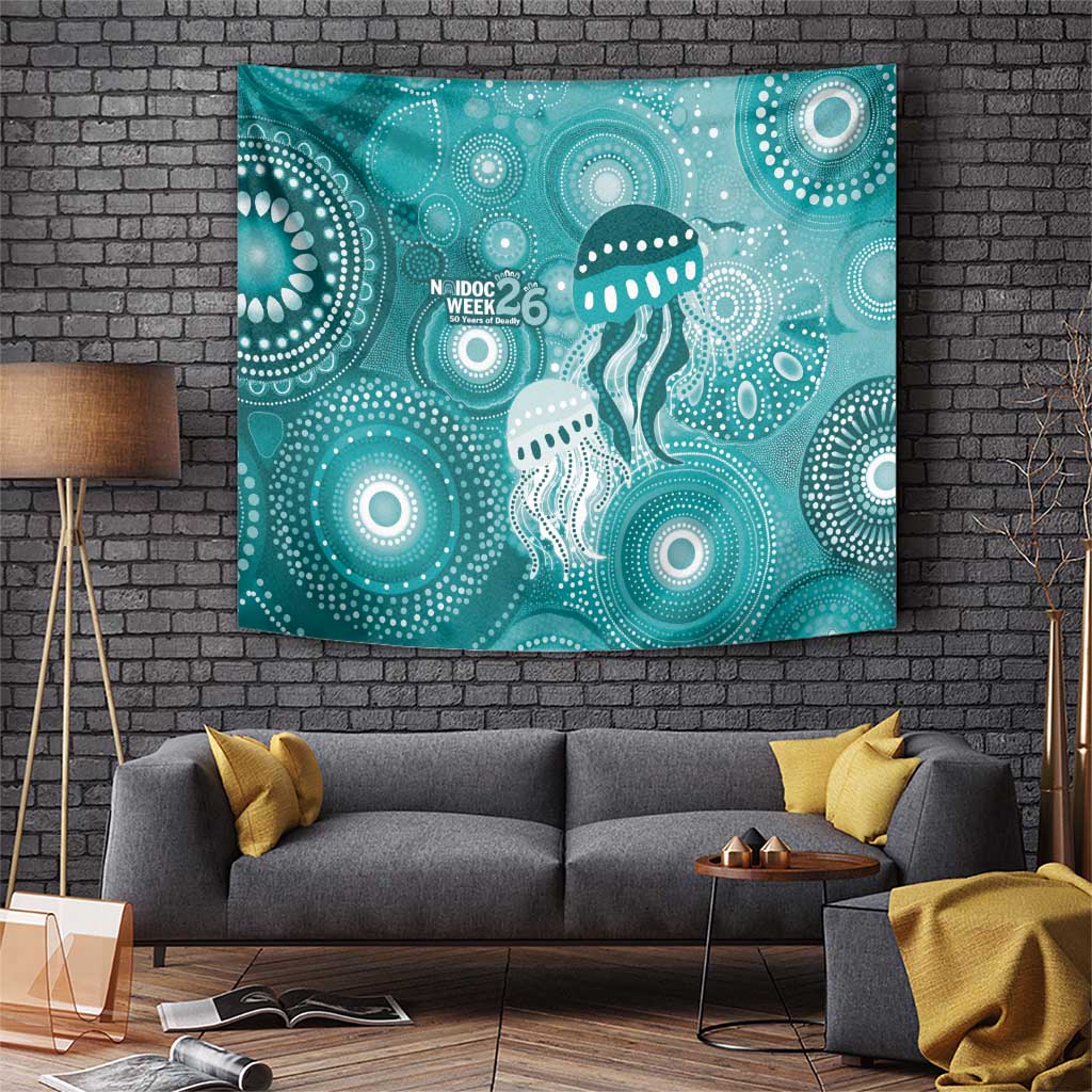 NAIDOC Deadly 50 Years Tapestry Jellyfish Aboriginal Culture Inspired Turquoise