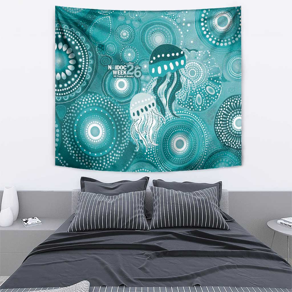 NAIDOC Deadly 50 Years Tapestry Jellyfish Aboriginal Culture Inspired Turquoise