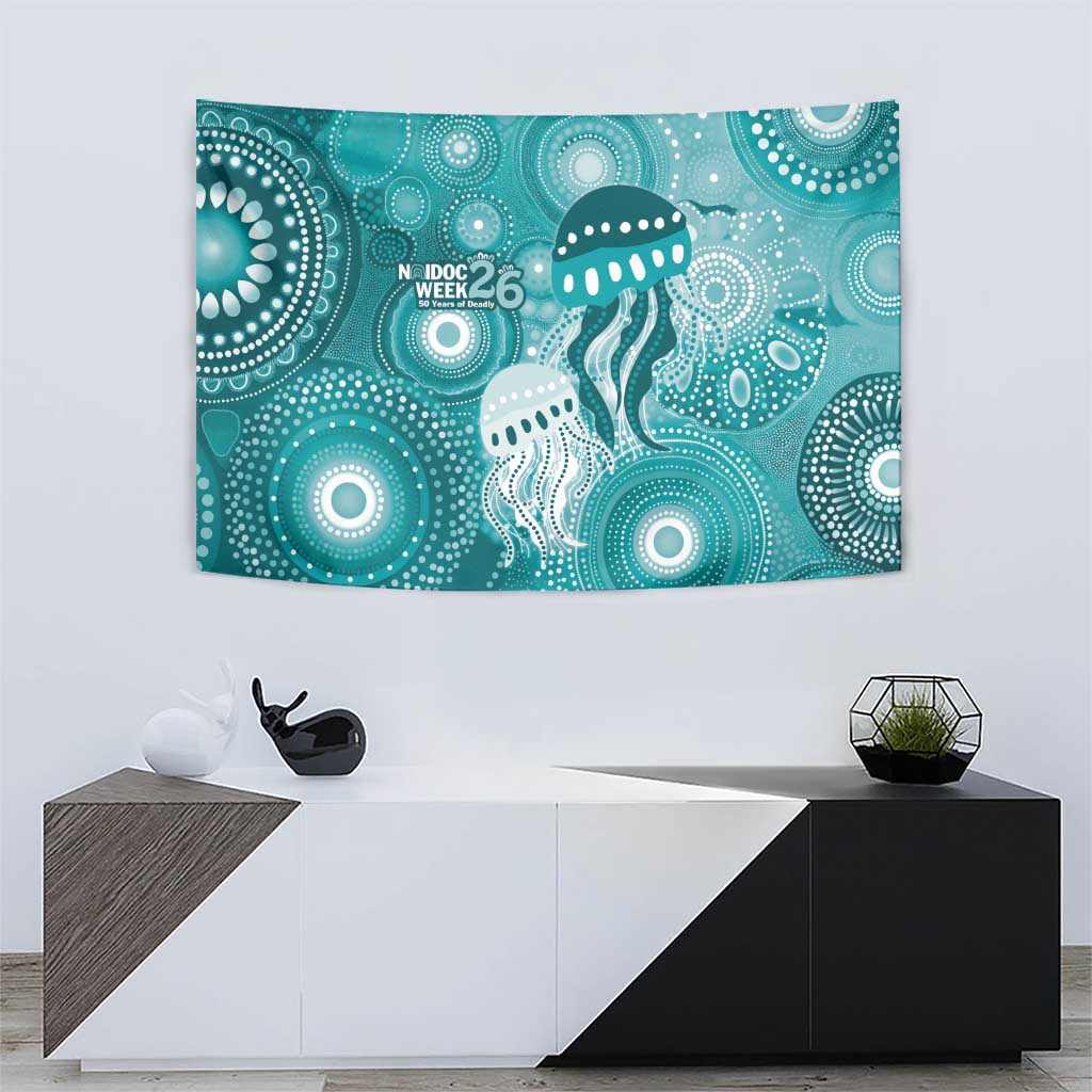 NAIDOC Deadly 50 Years Tapestry Jellyfish Aboriginal Culture Inspired Turquoise