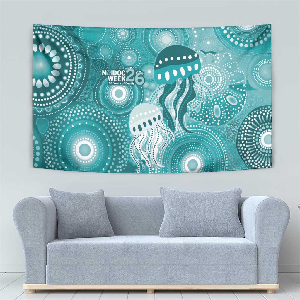 NAIDOC Deadly 50 Years Tapestry Jellyfish Aboriginal Culture Inspired Turquoise