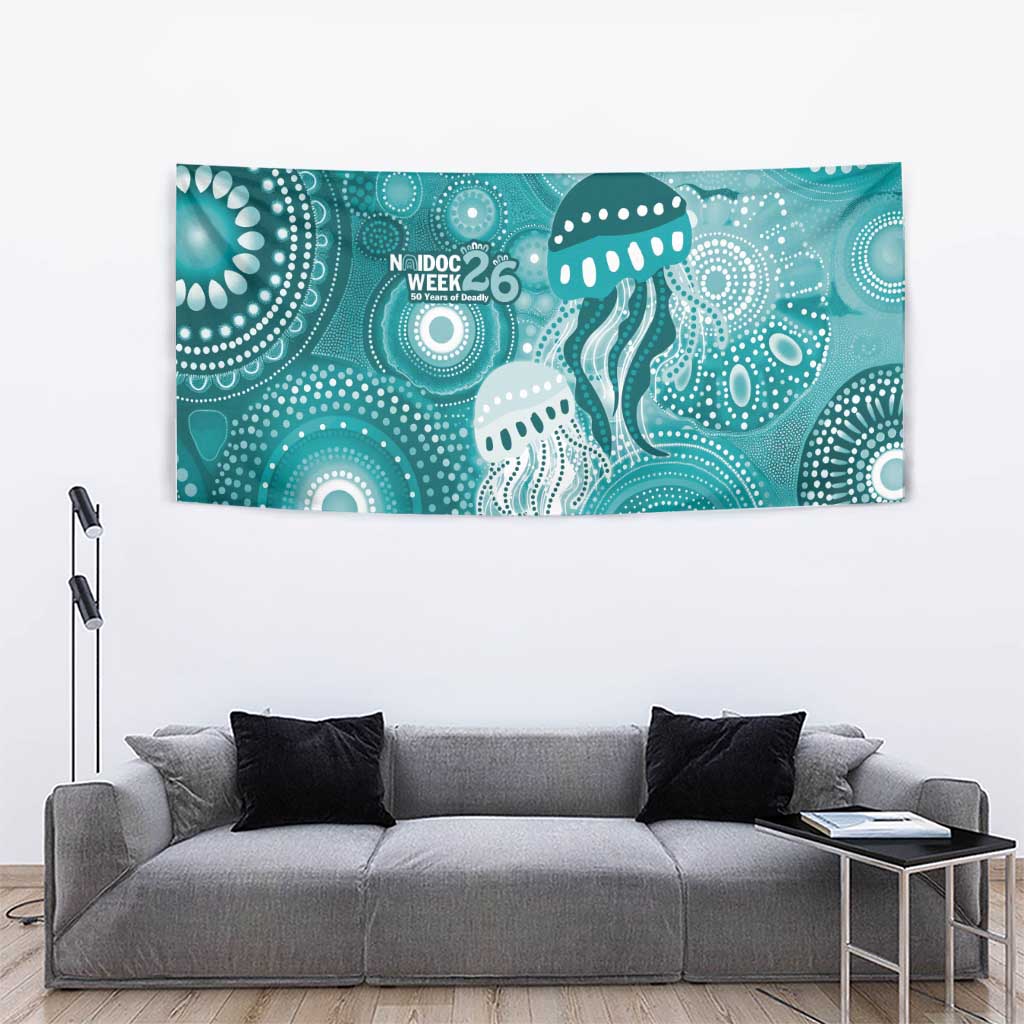 NAIDOC Deadly 50 Years Tapestry Jellyfish Aboriginal Culture Inspired Turquoise