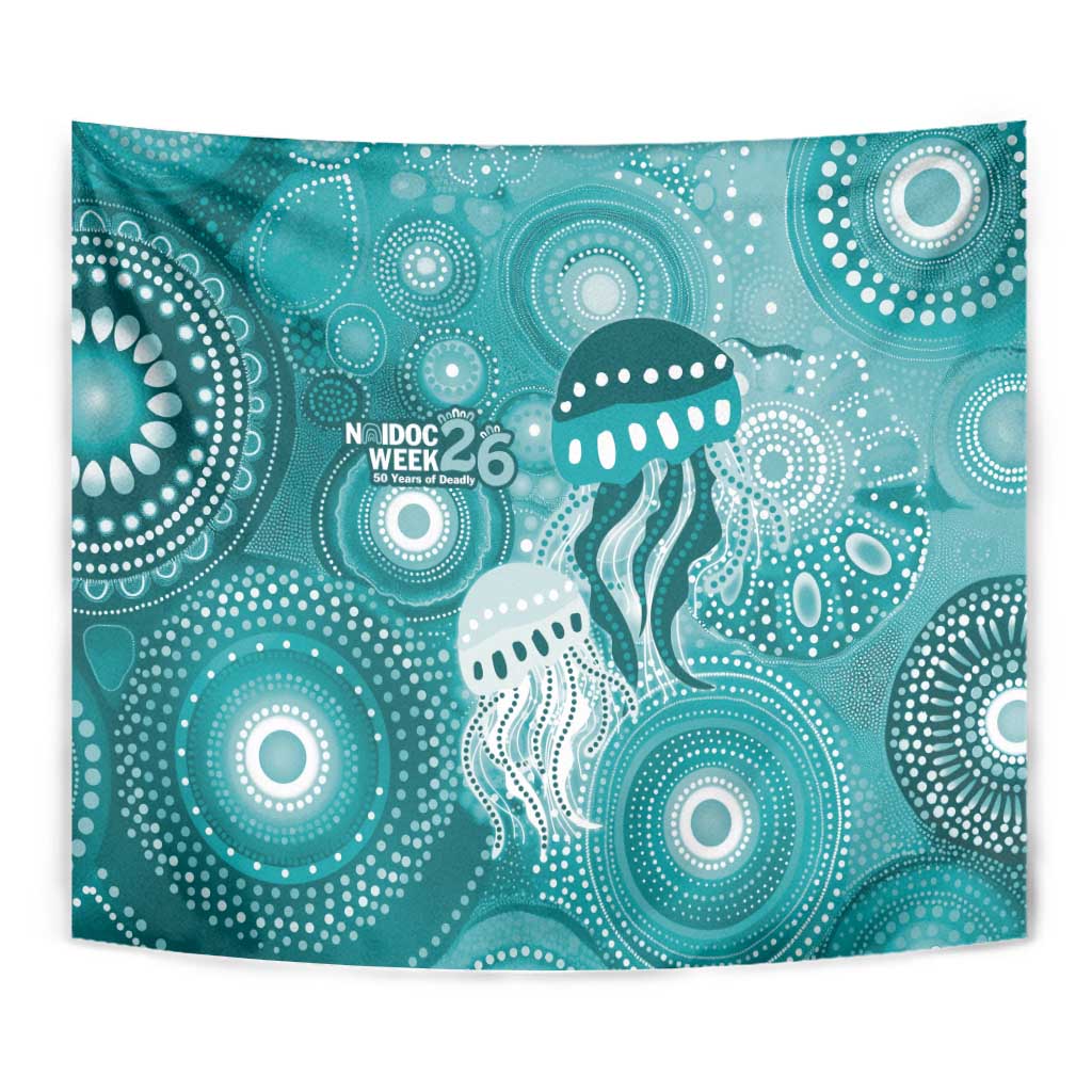 NAIDOC Deadly 50 Years Tapestry Jellyfish Aboriginal Culture Inspired Turquoise