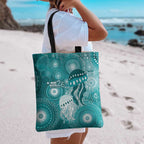 NAIDOC Deadly 50 Years Tote Bag Jellyfish Aboriginal Culture Inspired Turquoise