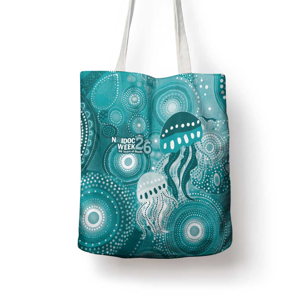 NAIDOC Deadly 50 Years Tote Bag Jellyfish Aboriginal Culture Inspired Turquoise