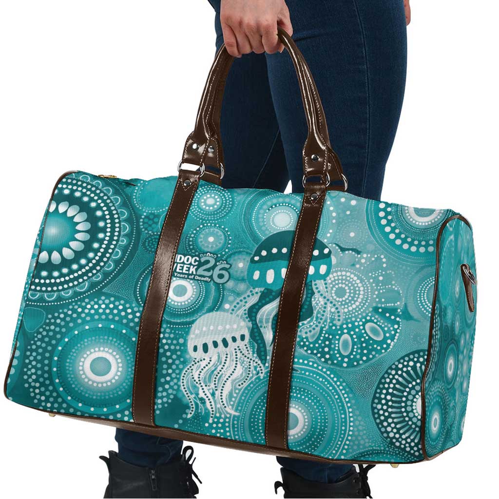 NAIDOC Deadly 50 Years Travel Bag Jellyfish Aboriginal Culture Inspired Turquoise