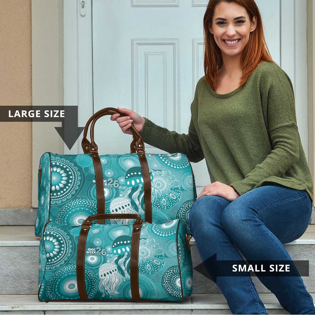 NAIDOC Deadly 50 Years Travel Bag Jellyfish Aboriginal Culture Inspired Turquoise