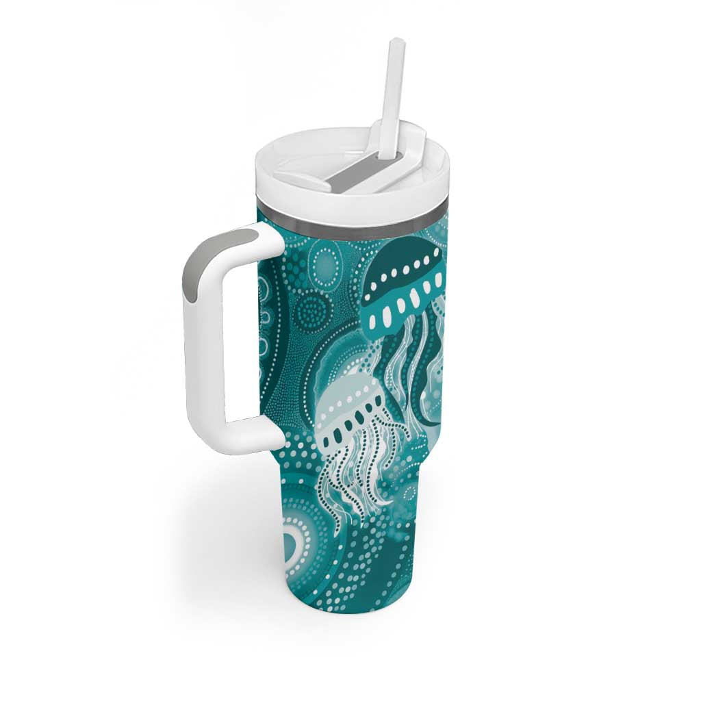 NAIDOC Deadly 50 Years Tumbler With Handle Jellyfish Aboriginal Culture Inspired Turquoise