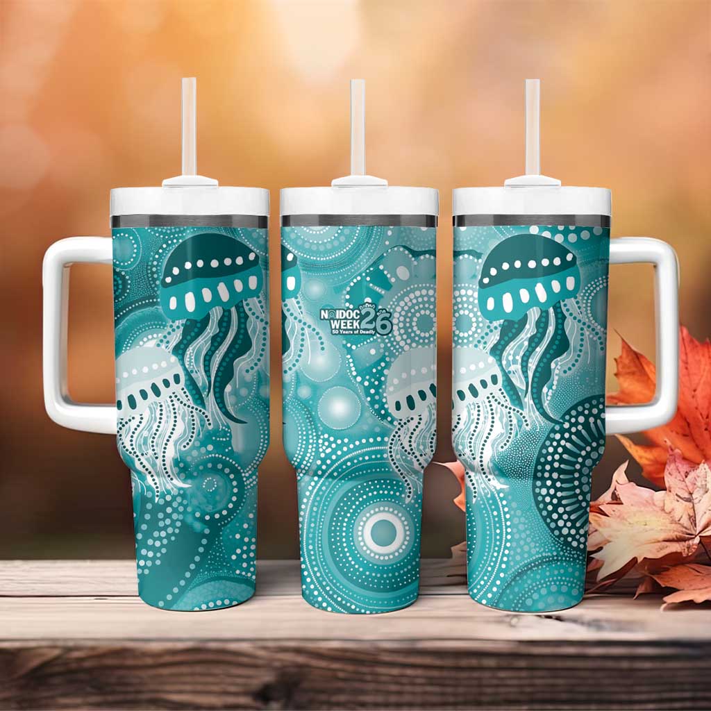 NAIDOC Deadly 50 Years Tumbler With Handle Jellyfish Aboriginal Culture Inspired Turquoise